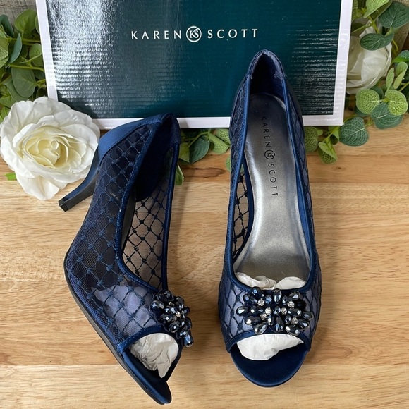 Karen Scott Shoes - Karen Scott Womens Maralyn Open Toe Evening Heels Navy 10 M